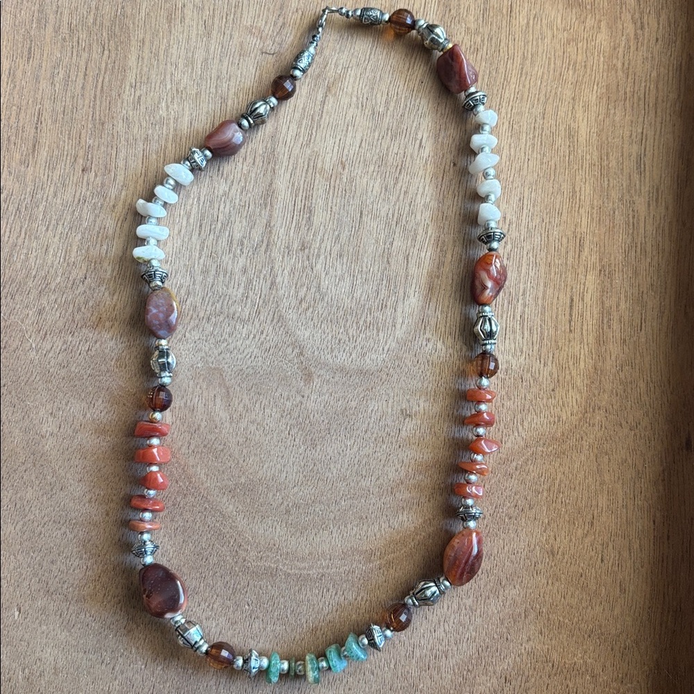 Multicolor Beaded Agate Necklace with Silver Accents